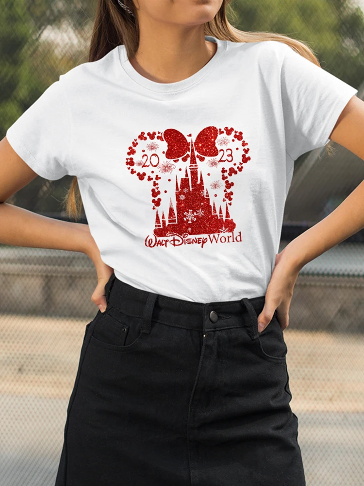 

Женская футболка в стиле Харадзюку, с принтом головы Минни и замка, 2023