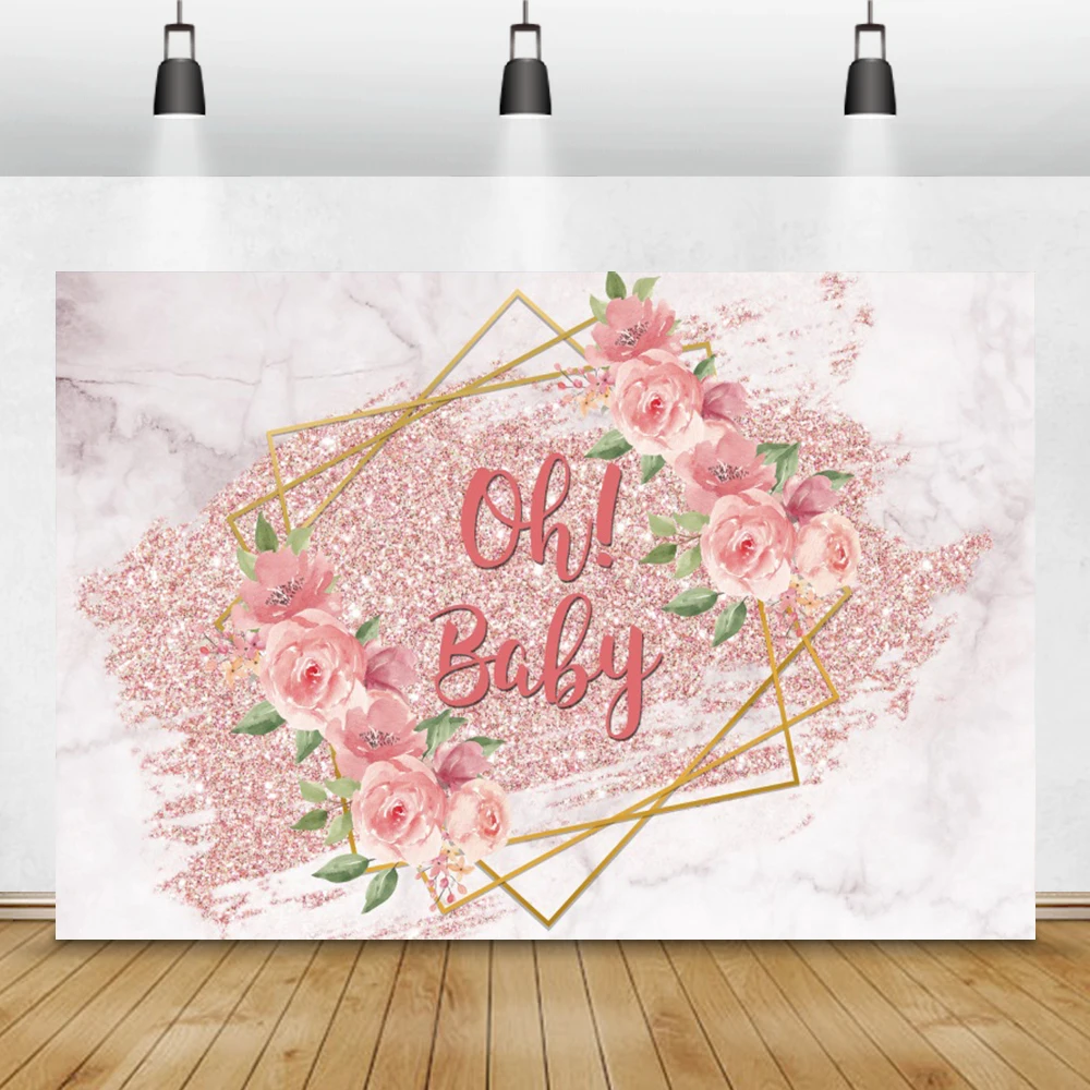 

Виниловый фон с мраморными блестками и розовыми цветами для фотосъемки детей