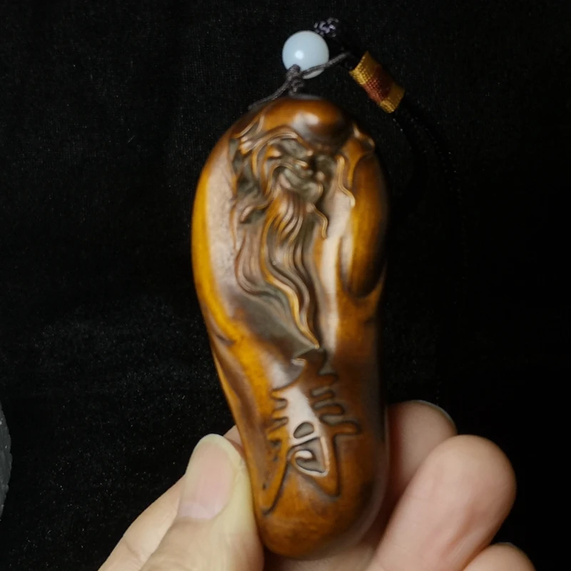 

H 3.2 in Chinese Boxwood Hand Carved god of longevity Buddha Statue netsuke Gift