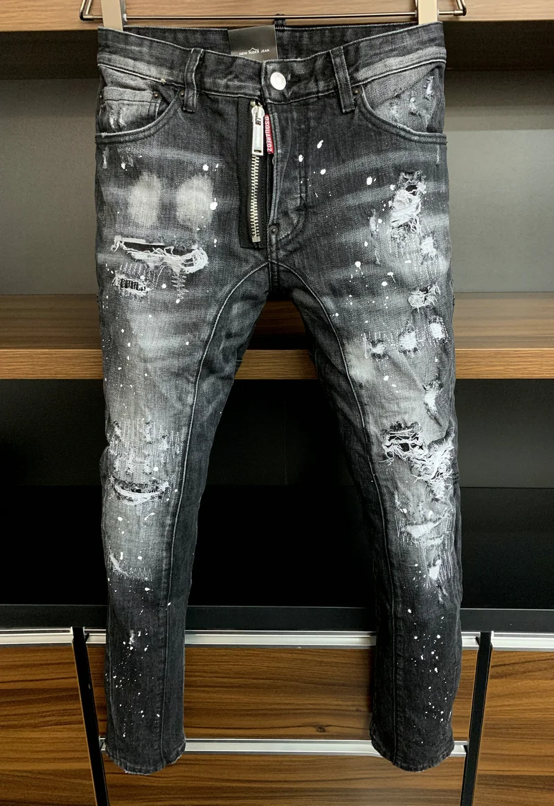 

Модные мужские/женские джинсы DSQUARED2 с трехмерной огранкой, контроль доступа, украшение на молнии, эластичные отверстия для ног