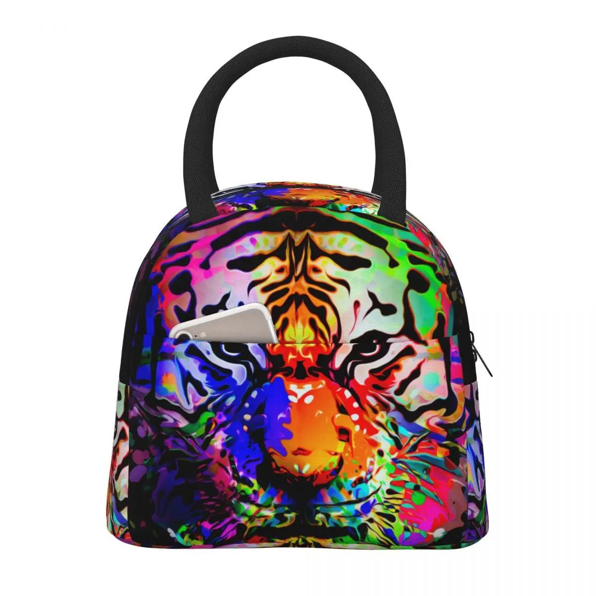 

Lunch Bags for Men Women Colorful Tiger Head Thermal Cooler Portable School Canvas Tote Handbags