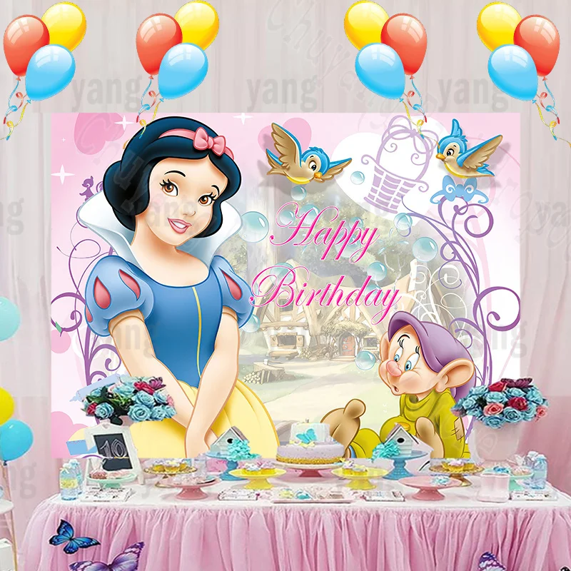 Cute Snow White Princess Seven Dwarfs  Disney Support Customize Party Backdrops Background Wall Cloth Baby Shower Kids Birthday enlarge