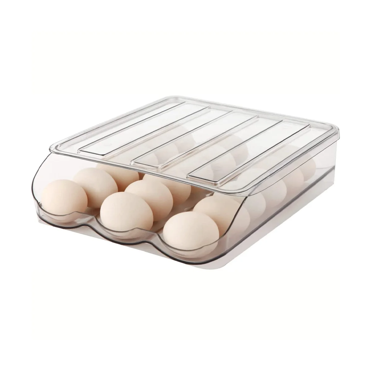 

1 Layer Automatically Rolling Egg Storage Container ,Capacity Egg Organizer for Fridge with Lid