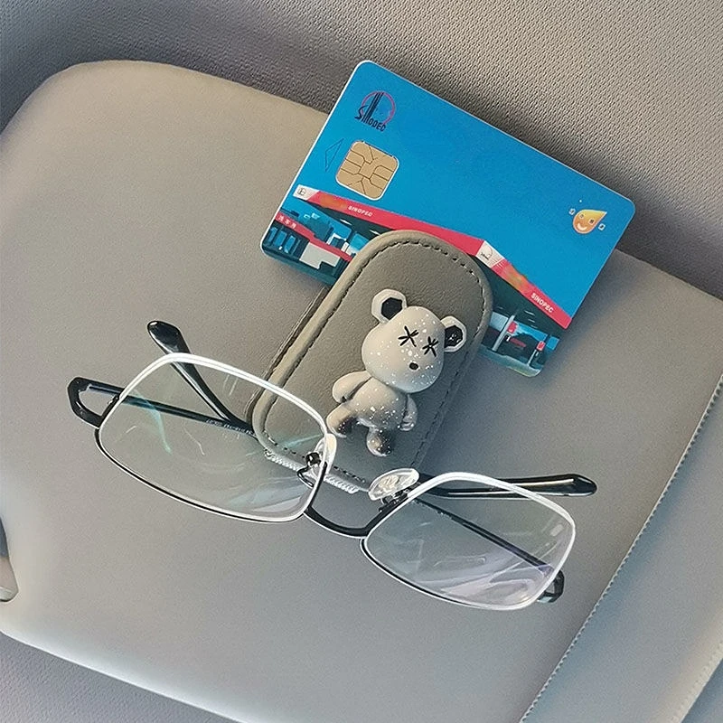 

Car Glasses Holder Bear Sunshade Creative Sunglasses Storage Case Multifunctional Card Ticket Clip Fasteners for Points In Auto