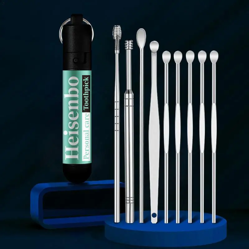 

Набор инструментов для удаления ушного воска, комплект из 9 стальных ухочистка, ложка для ухода за ушами