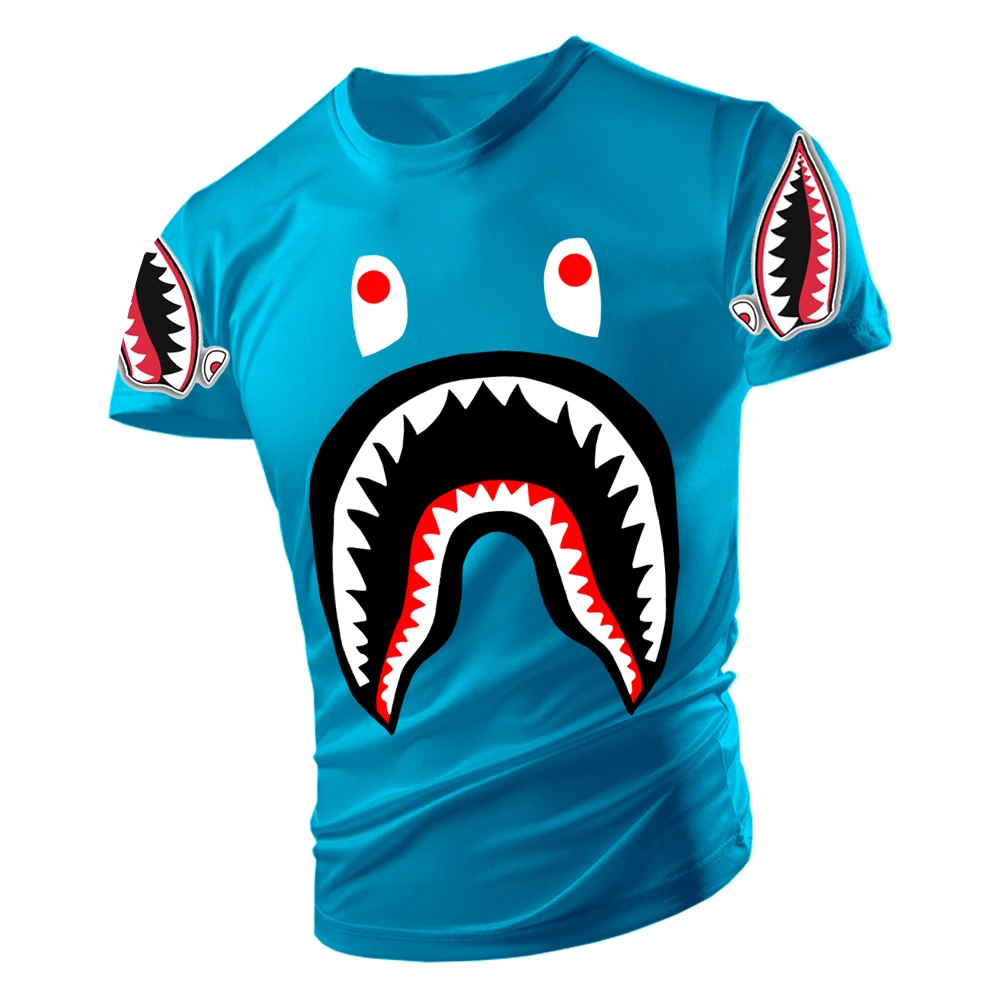 

2022 Summer Men Fashion Shark Head Printing T-Shirt Casual Street Lovers Relaxed Breathable Cool Plus Size Cool Women's T-Shirt