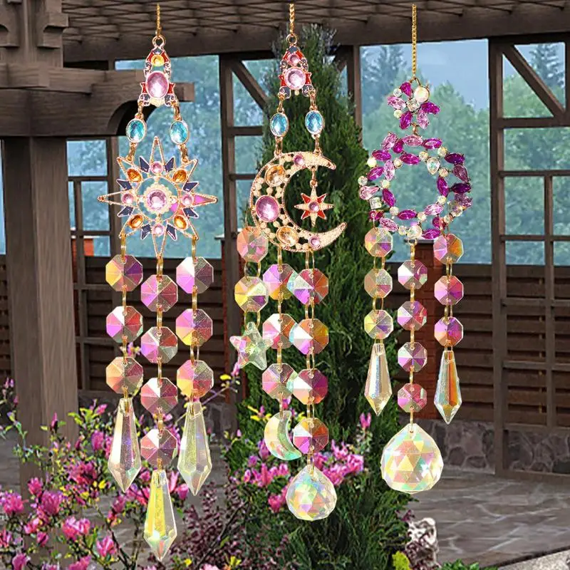 

Colorful Sun Catcher Sun Moon Crystals Prism Rainbow Light Maker Catching For Garden Decoration Hanging Window Outdoor Ornaments