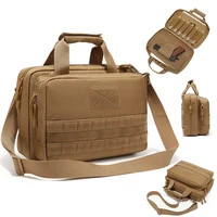 tactical pistol case shooting range bag hunting accessories molle system magazines compartment multiple pockets laptop
