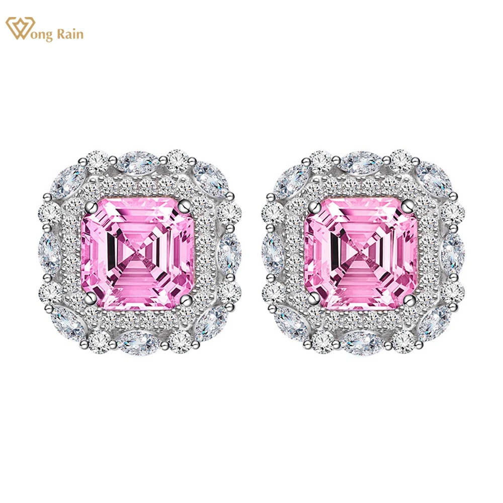 

Wong Rain 925 пробы, серебряные серьги-гвоздики 7*7 мм с розовым сапфиром, высокоуглеродные бриллианты, драгоценные камни, ювелирные украшения, опт...