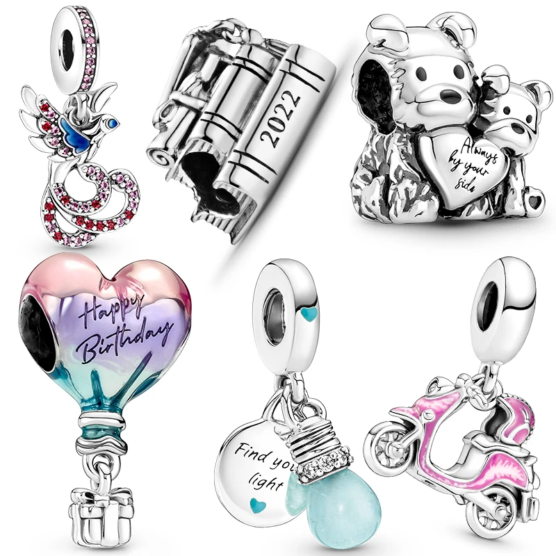 

2022 New 925 Silver Pavé Colored Hollow Tail Feather Design Phoenix Charm Fit Brand Bracelet Jewelry Gift Making