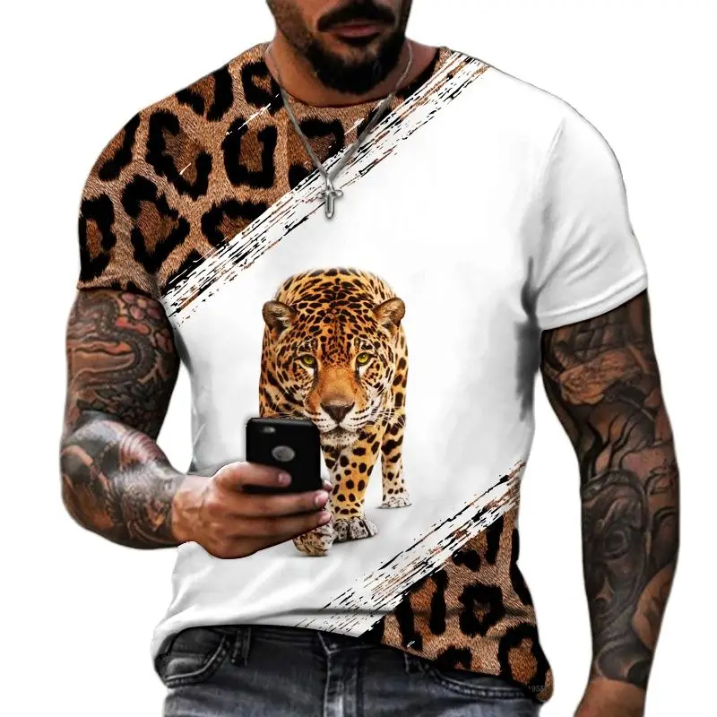 

2022 3d Cheetah Animal Print T-shirts Oversize Hip Hop Fashion Natural Domineering Single Street Short Sleeve