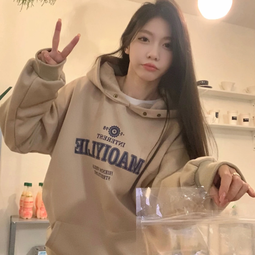 

Винтажный уличный свитшот с капюшоном и надписью, Повседневные пуловеры с длинным рукавом, мешковатые женские топы оверсайз, осень 2022