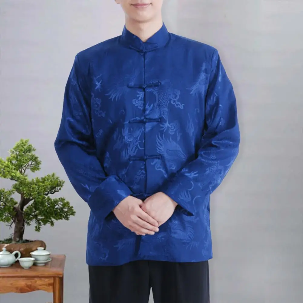

Stylish Father Shirt Chinese Style Single-breasted Men Shirt Spring Hanfu Men Shirt