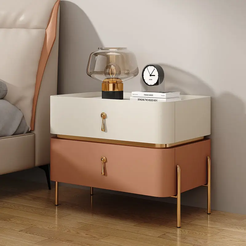 

Creative bedside table bedroom simple modern style small whole leather high-end sense of light luxury solid wood bedside table