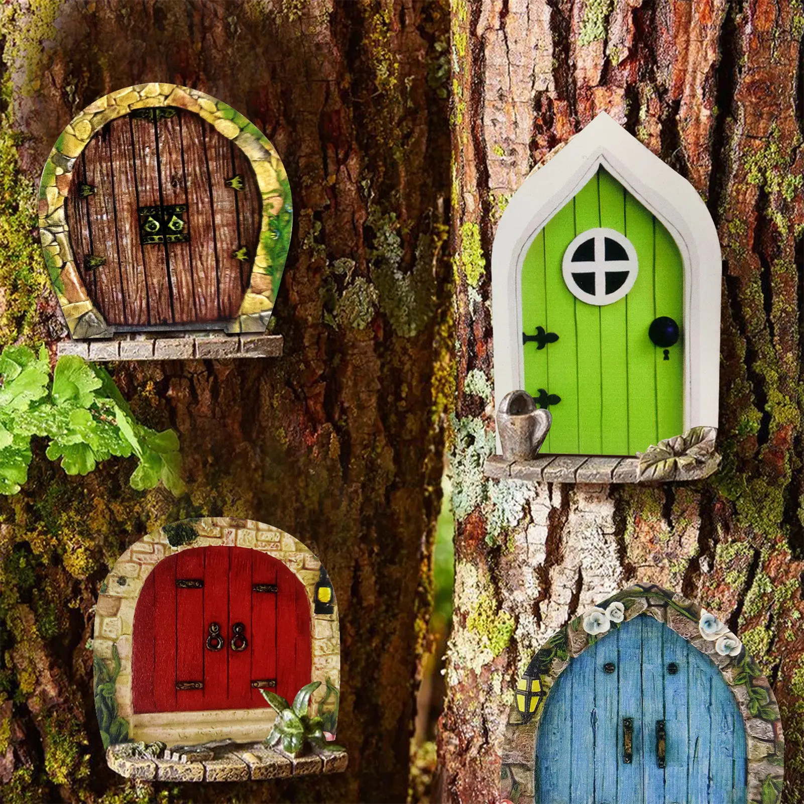 

6PCS Fairy Doors for Trees Miniature Fairy Door for Tree Decoration Fairy Garden Accessories for Outdoor House Decoration