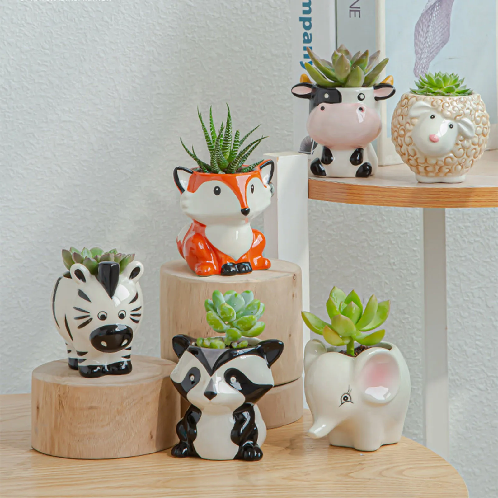 

Ceramic Ox Fox Animal Printing pot Cactus Potted Planting Bonsai Pots Set IN STOCK Vase decor home Cartoon Animal Meat Flowerpot