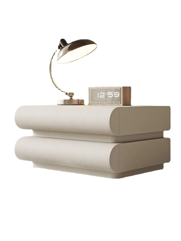 

Cream Style White Bedside Table Leather Internet Celebrity Italian Minimalist Locker