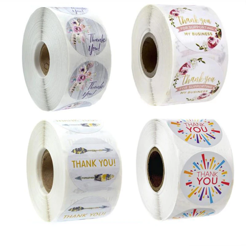 

500PCS Feather Line Thank You Sticker Labels Sealing Color Paper Stickers Stationery Supply Decorative Sticky Scrapbooking