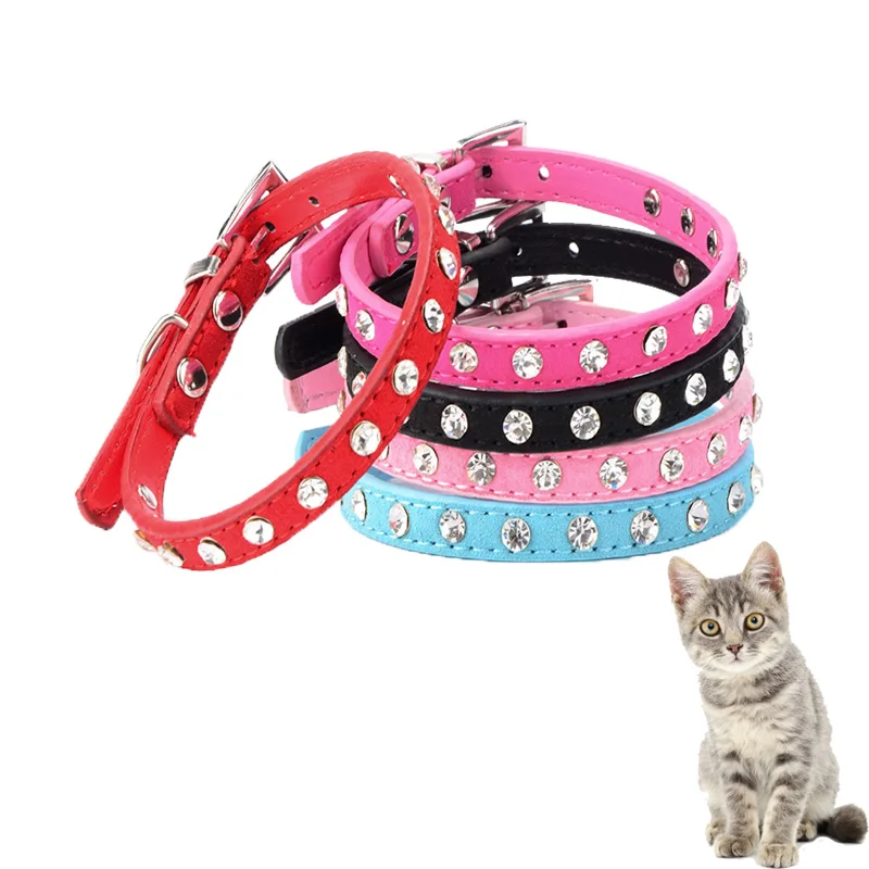 

1pc Mini Pet Collar with Rhinestones Inlaid for Cats and Dogs Adjustable Leather Collars for Dogs and Chihuahuas Pet Accessories