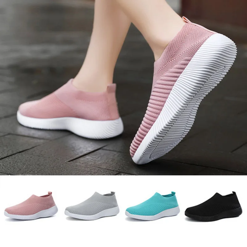 

Women Flats Shoes Plus Size 43 Breathable Mesh Platform Sneakers Women Slip on Soft Ladies Casual Shoes Woman Knit Sock Flats