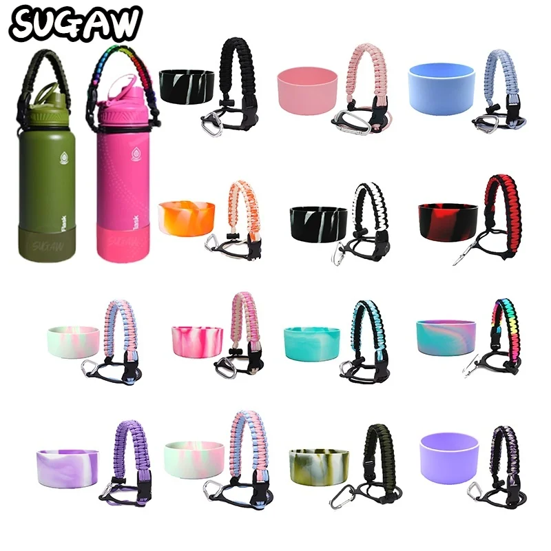

SUGAW 12-24oz Water Bottle Handle Silicone Boot Set Protector Anti-Slip Tumbler Holder Wide Mouth Outdoors Portable Rope Cup