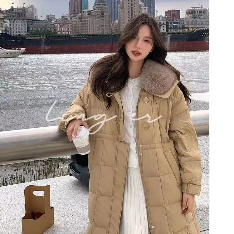 

2023 New Winter Women White Duck Down Long Jackets Female Thick Warm Coat Luxury Slim Parka Solid Color Outerwear Hooded S122