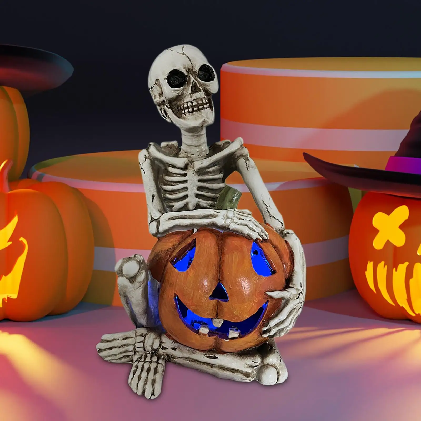 

Skeleton with Pumpkin Figurines Statue for Cosplay Clubs Stage Performance
