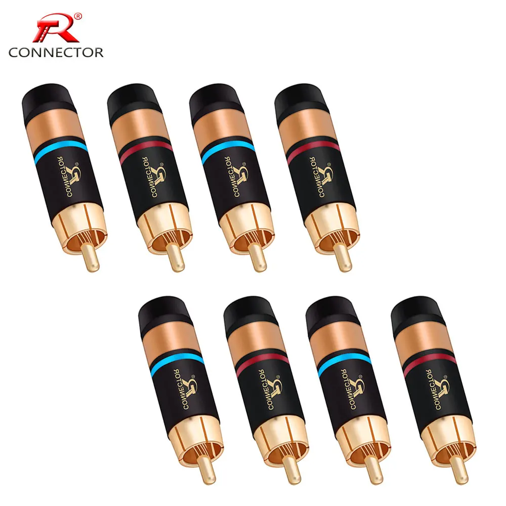

8pcs RCA Male Plug Gold Plated Plug Black Copper Shell Female Panel Mount Chassis Jack Connector for Amplifiers Audio TV