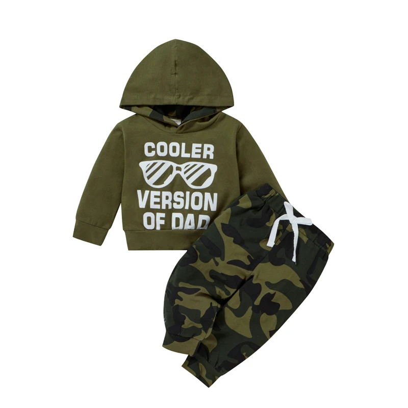 Spring And Autumn Children Sets Baby Clothes Printing Long Sleeves Camouflage Hooded Jumper Combine It with Pants