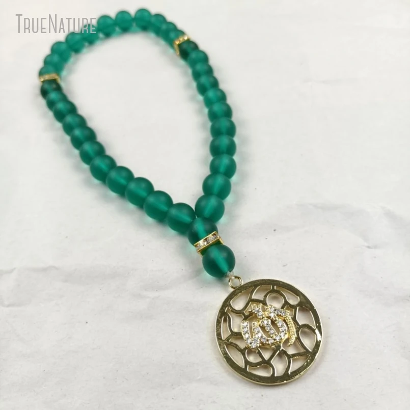 

5Pcs Wholesale Gold Color Clear Cubic Zirconia Glass Crystal Colored Glaze Round Coin Circle Allah 33 Prayer Bead MU48127