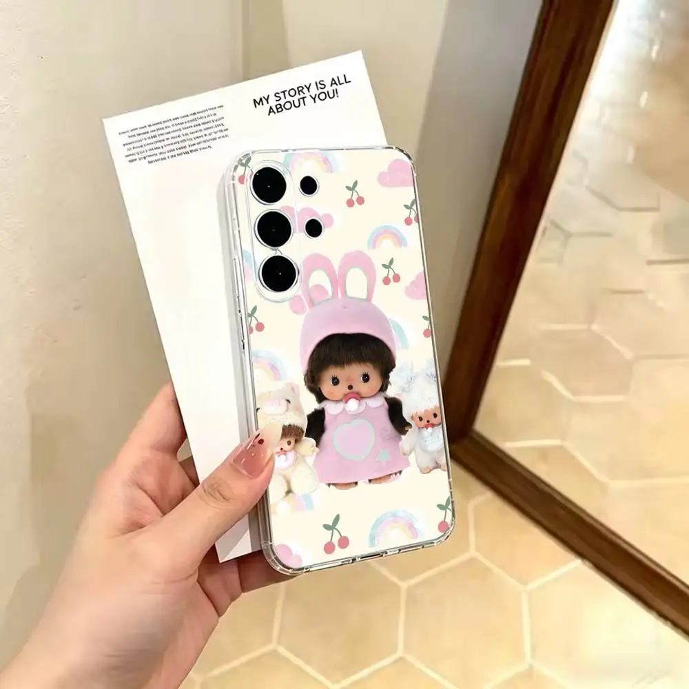Фото Прозрачный тонкий мягкий чехол C-Cute M-Monchhichi-es для Samsung S 25,24,23,22,30,21,10,9,Ultra,Plus,Lite,FE,4,5 G №2