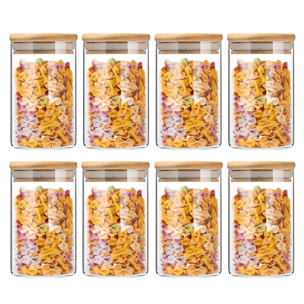 

8Pcs Glass Food Canister Jar Wood Lid Glass jar Silicone Ring Storage Jar 175ML Airtight Sealing Kitchen Storage Candy Jar
