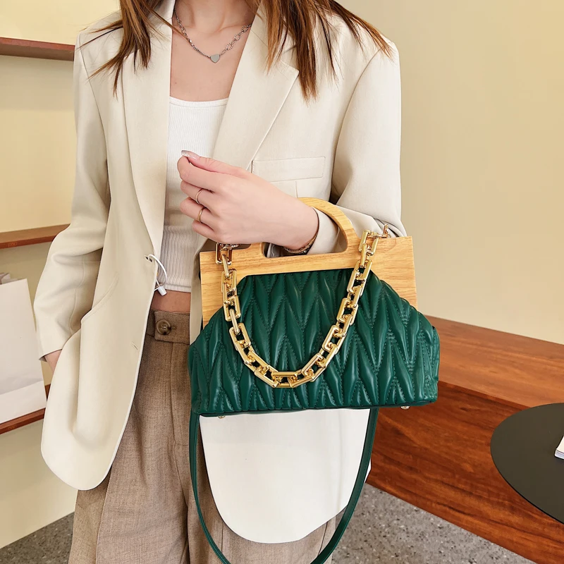 

Branded Wooden Clip Hand Bags for Women High Quality Shoulder Bag New Purses and Handbag Designer Crossbody Bag Cute Evening Bag