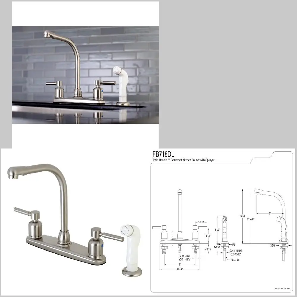 

Beautiful 8-Inch Brushed Nickel Centerset Kitchen Faucet with Sprayer for a Lovely Look.