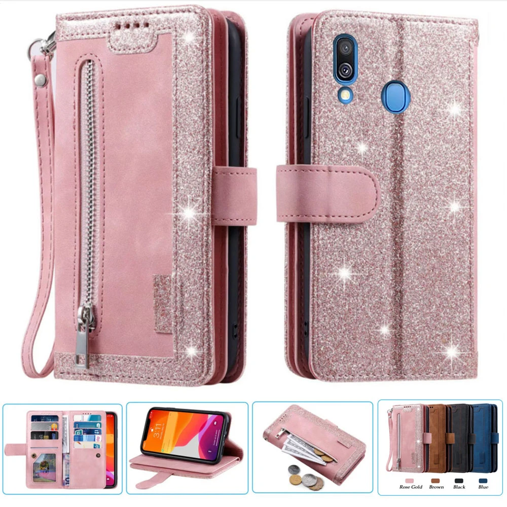 

9 Cards Wallet Case For Samsung A40 Case Card Slot Zipper Flip Folio with Wrist Strap Carnival Samsung A40 SM-A405F Cover