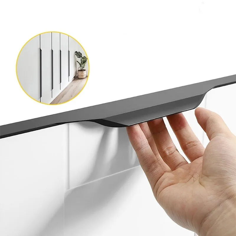 

Extended Hidden Handles Cabinet Drawer Pulls Knobs Black Invisable Handles Aluminum Alloy Kitchen Cupboard Furniture Hardware
