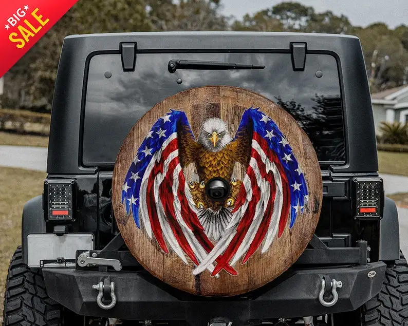 

Wood Eagle, Eagle Tire Covers Custom Tire Cover, Great Gift, Gift For Mom, Personalized Gifts, Car Accessories, Spare Tire Cover