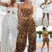2021 new summer autumn women 2 piece outfits sexy boob tube bandage polka dot crop top long pants set casual jumpsuit clubwear
