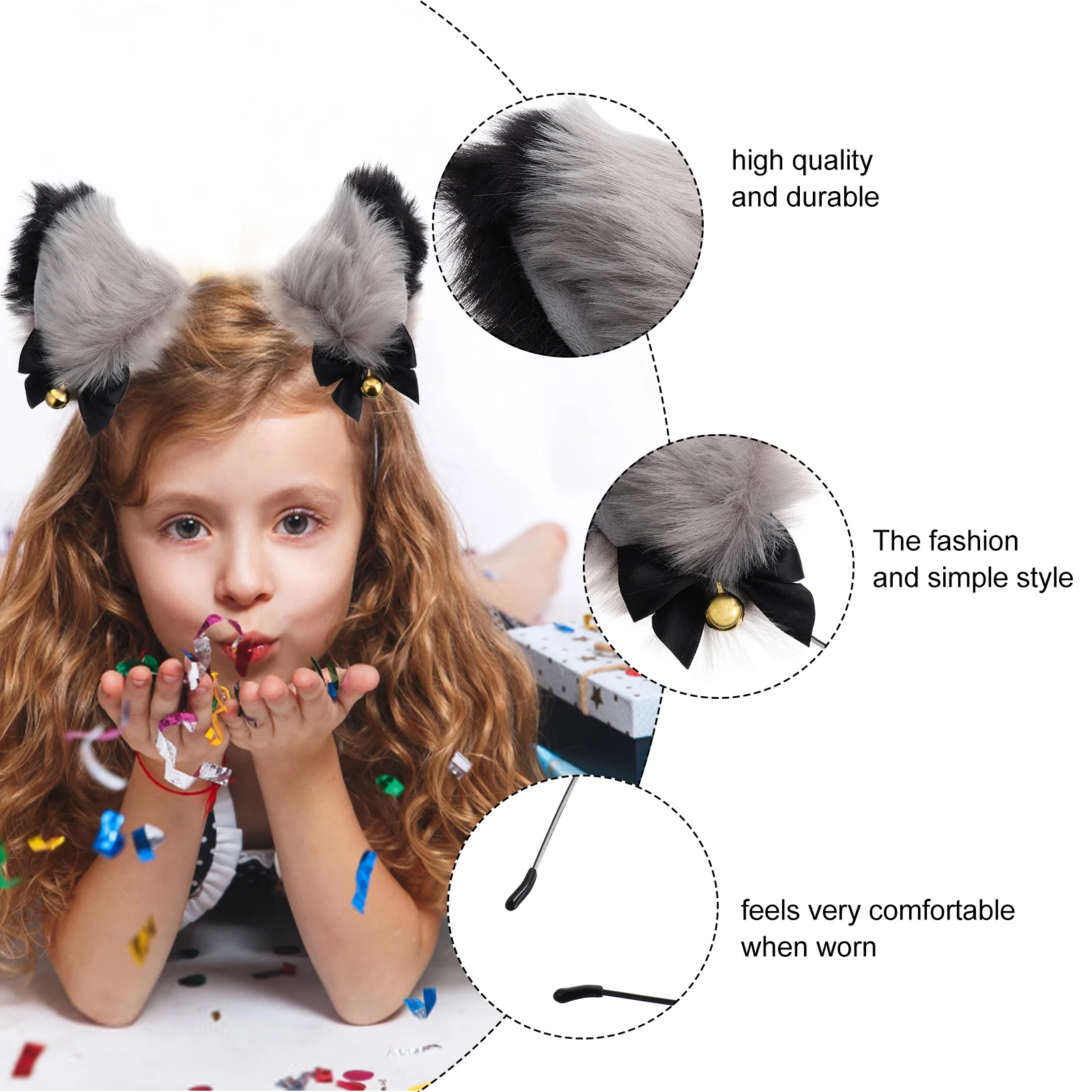 Головной убор с кошачьими ушками повязка на голову колокольчиком перьями