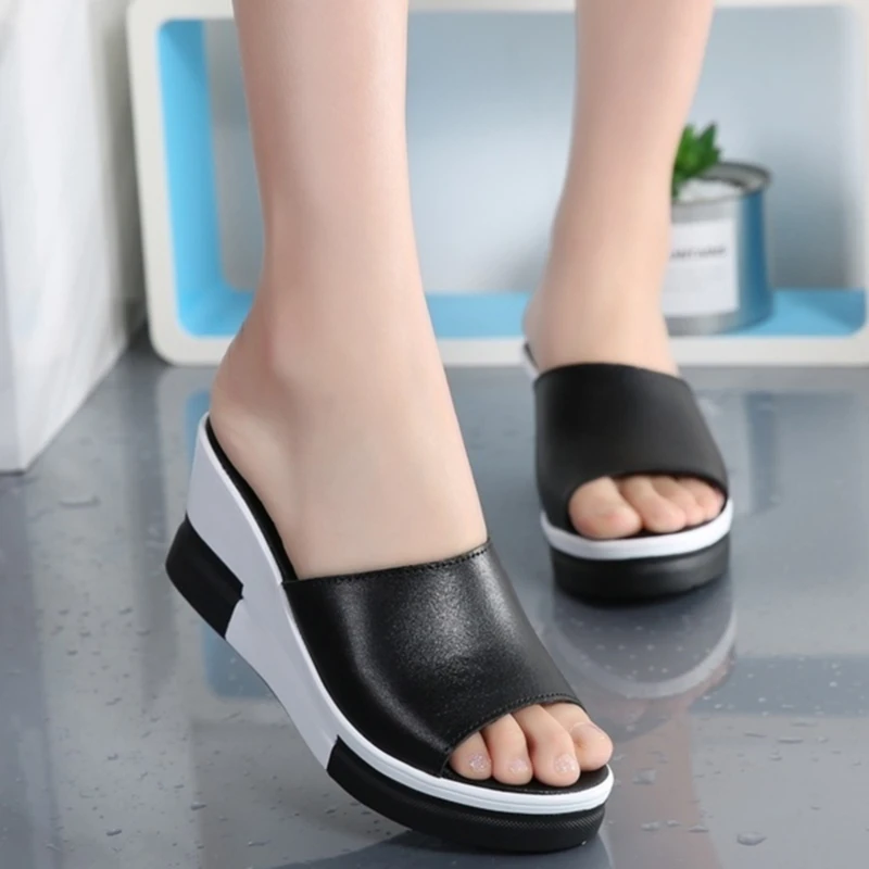 

Women Wedge Slipper Summer High Heels Slippers Slanted Heel Sandals Fish Mouth Thick Bottom Wedges Slippers Casual Outdoor Shoes