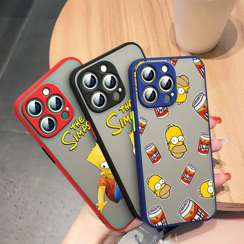 

Cute Cartoon The Simpsons For Apple iPhone 13 12 11 Mini XS XR X Pro MAX 8 7 Plus Frosted Translucent Funda Capa Phone Case