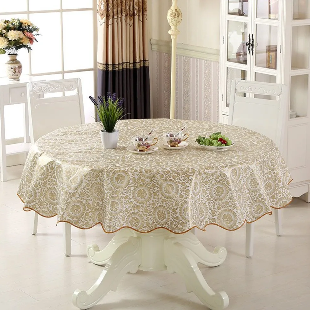 

Flower Style Round Table Cloth Pastoral PVC Plastic Kitchen Tablecloth Oilproof Decorative Elegant Waterproof Fabric Table Cover