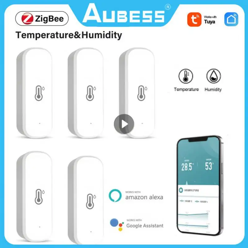 

Aubess Tuya Zigbee Smart Temperature And Humidity Sensor Indoor Hygrometer Smart Home Remote Control Alexa Google Assistant