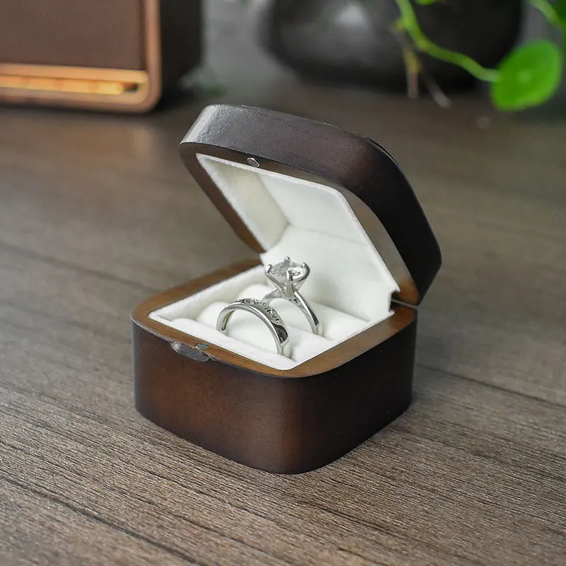 Walnut Wood Jewelry Box Engagement Ceremony Ring Storage Proposal Portable Ring Holder Case Rustic Wedding Ring Box Shop Display