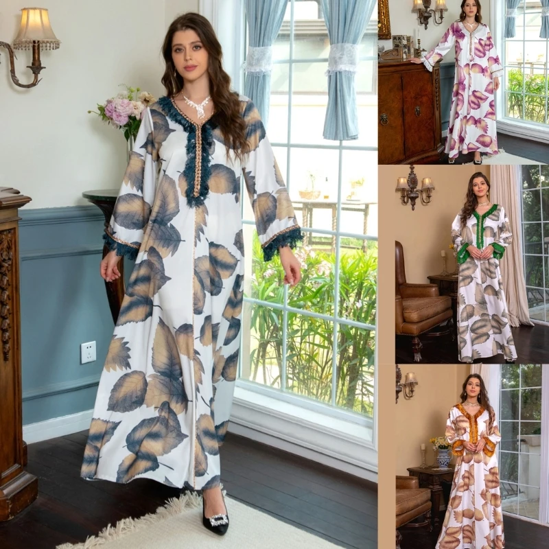 

Мусульманское платье для женщин, женское платье с цветочным принтом