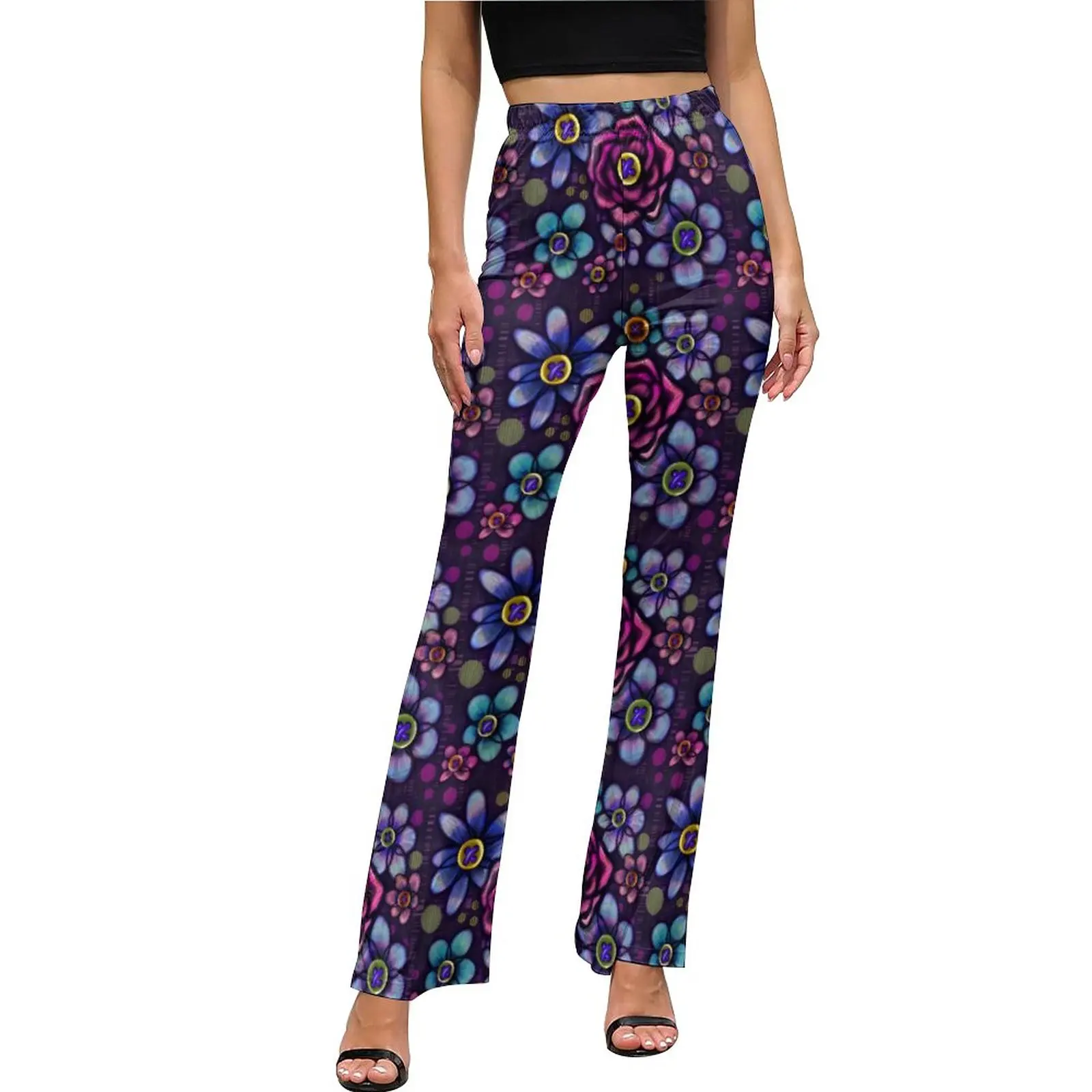 

Брюки женские винтажные в готическом стиле, повседневные расклешенные штаны с цветочным принтом, Модные приталенные с графическим принтом в Корейском стиле, на лето