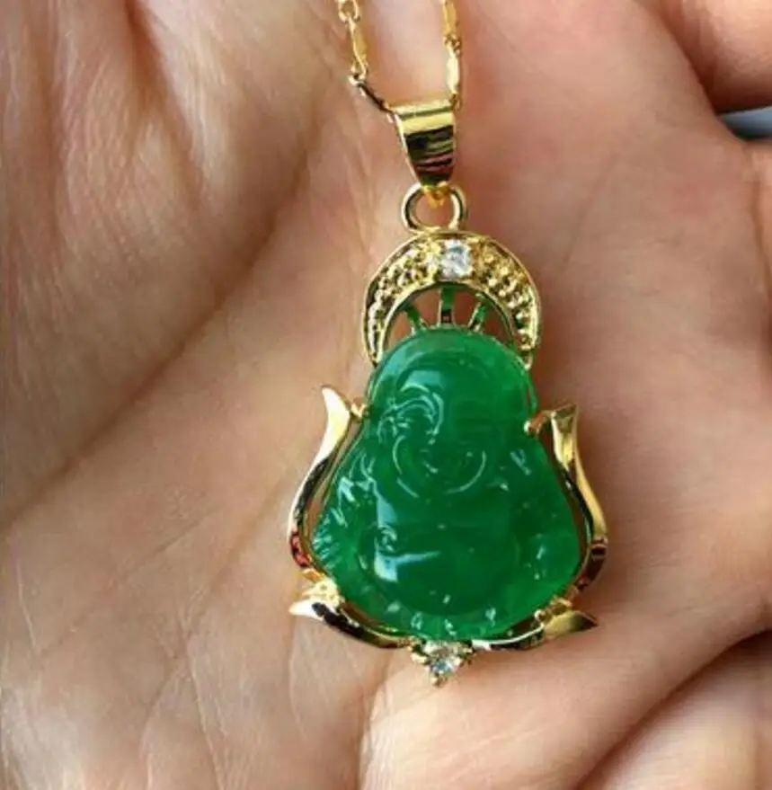 

Новый хороший зеленый нефритовый кулон Будды и ожерелье