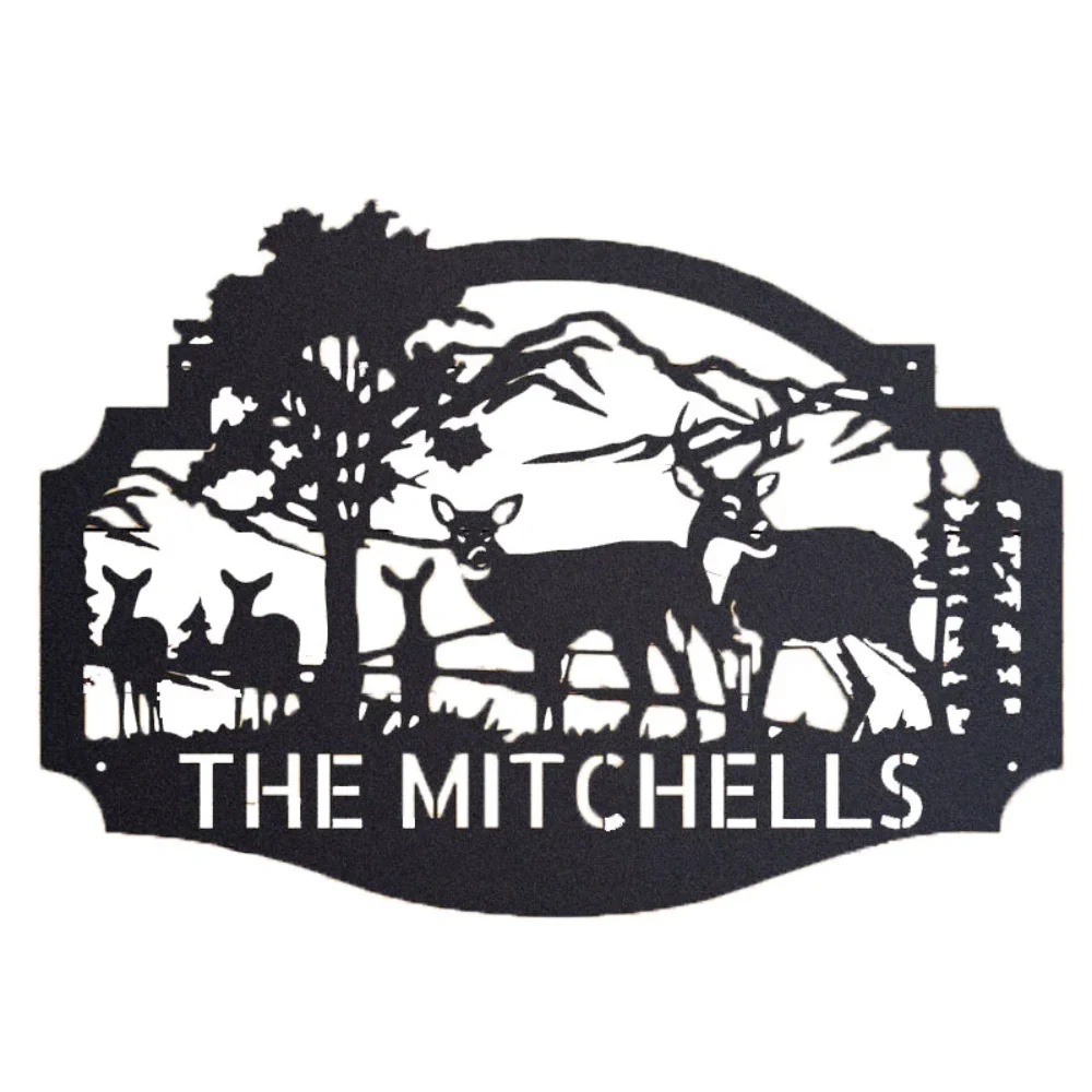 Personalized Deer Metal Cabin Sign Outdoor Hunter Hunting Head Antlers Customized Family Name Marker Last Monogram Decor