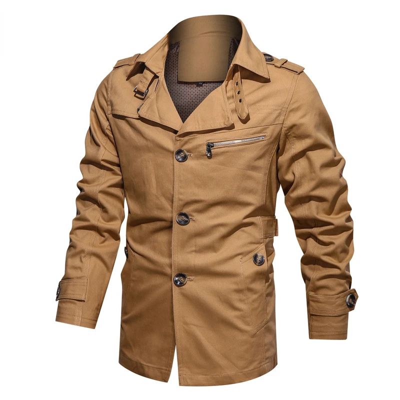 

Mens Cargo Lapel Jackets Single Breasted Slim Fit Windbreaker Casual Spring Autumn Army Military Bomber Jacket Men Quality Coat