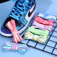 tie dyed creative color flat shoelaces for board shoes accessories canvas shoes white sports runing latchet fashion 8mm 1 pairs